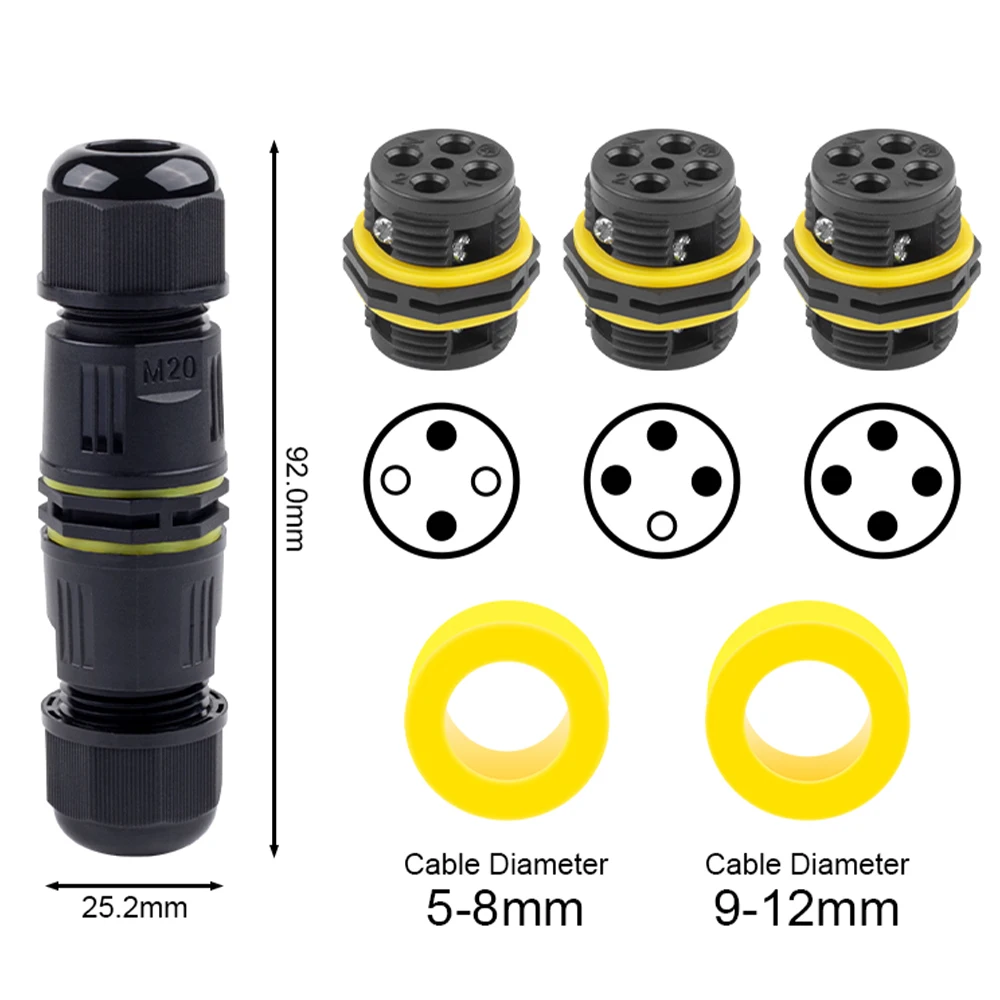 Acoplamiento rápido impermeable IP68 en forma de I M20, conexión de prensado de tornillo de 2/3/4 núcleos para conexión de Cable al aire libre,