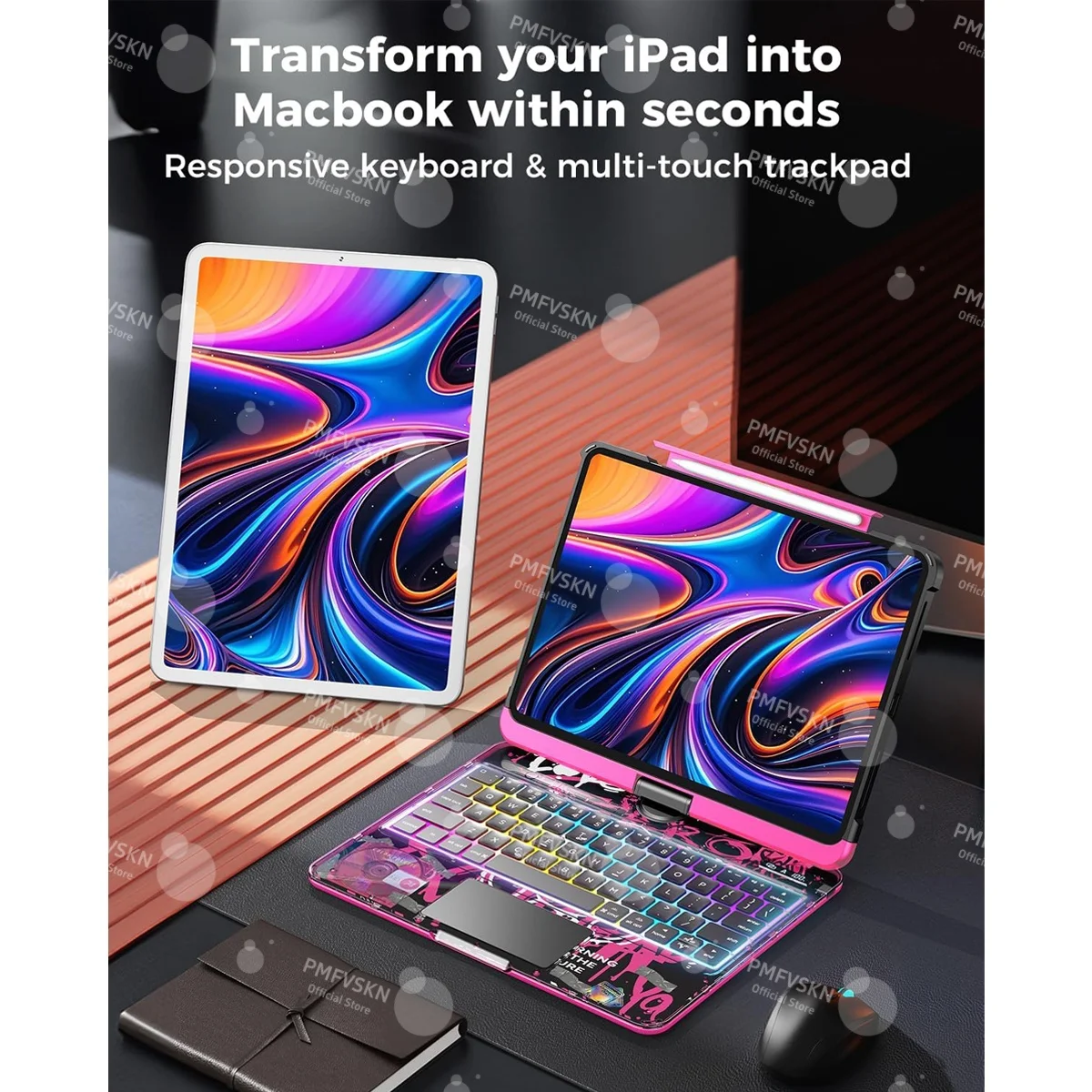 Podświetlana klawiatura Magic Keyboard do iPad Air 11 13 M2 M3 Air 5. generacji 4. generacji, etui do iPad 11. generacji A16 10. generacji 2022, Pro 11 12.9 2018-2022, Pro 13 M4 M5 — zdjęcie produktu 6