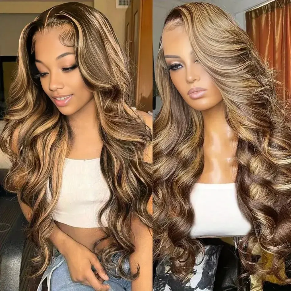 

13x4 13x6 HD Lace Front Wigs 200% Density P4/27 Highlight Body Wave Human Hair Wigs Pre Plucked Brazilian Human wigs
