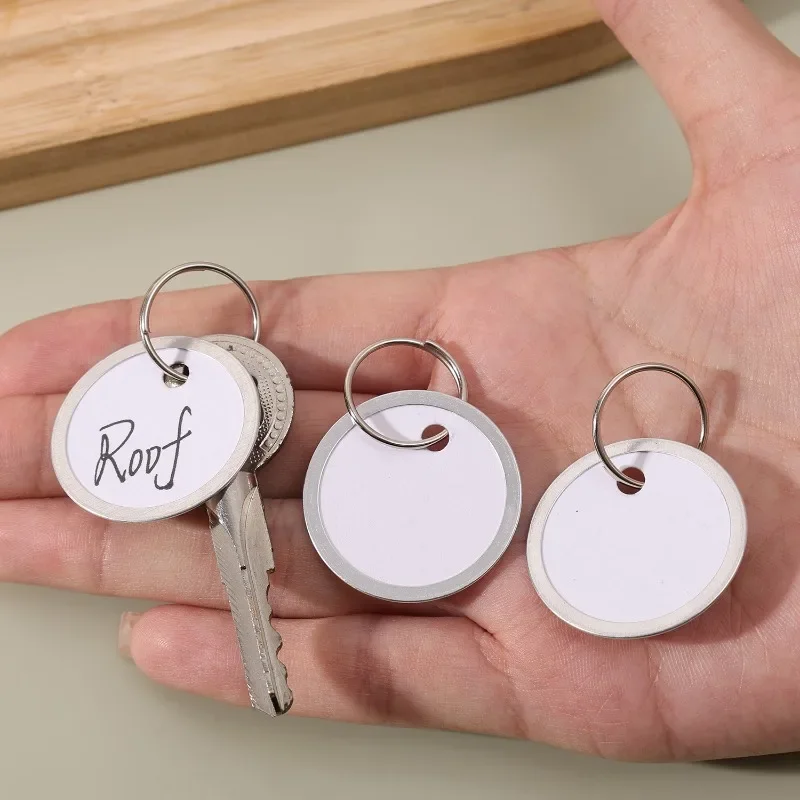 10-50pcs Metal Rim Key Tags Round Writable Blank Paper Labels with Key Rings Identifiers Key Chains For Backpack Luggage Pet