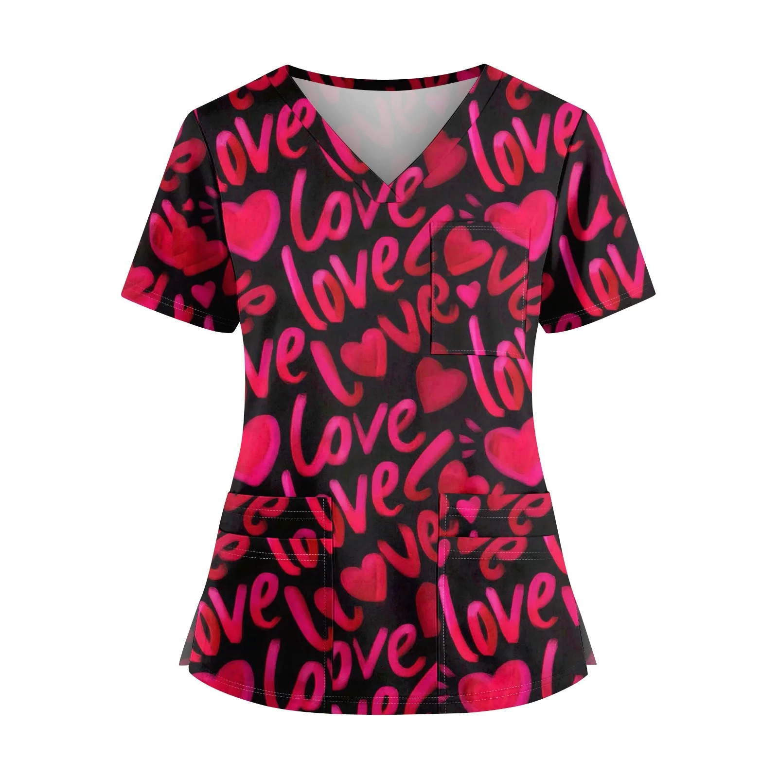 High Quality Women's Cross V-Neck Print Short Sleeve Workwear Comfortable Printed Scrub Working Uniform Tops Daily Casual Tops