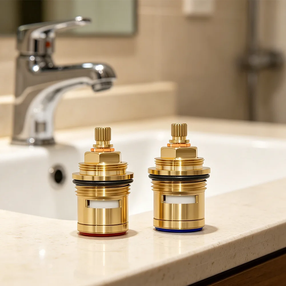 Disc Cartridge 2Pcs 3/4 Inch Brass for Domestic Tap Valves with 50mm Core Height 20 Tooth Stem and Reliable Seal
