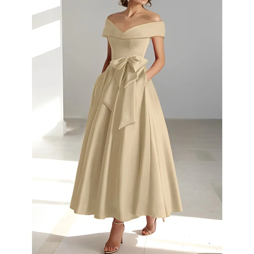 Customized Champagne Mother of Birde Dresses 2026 for Wedding Women Off Shoulder Draped Evening Dress Luxury Formal Party Gown
