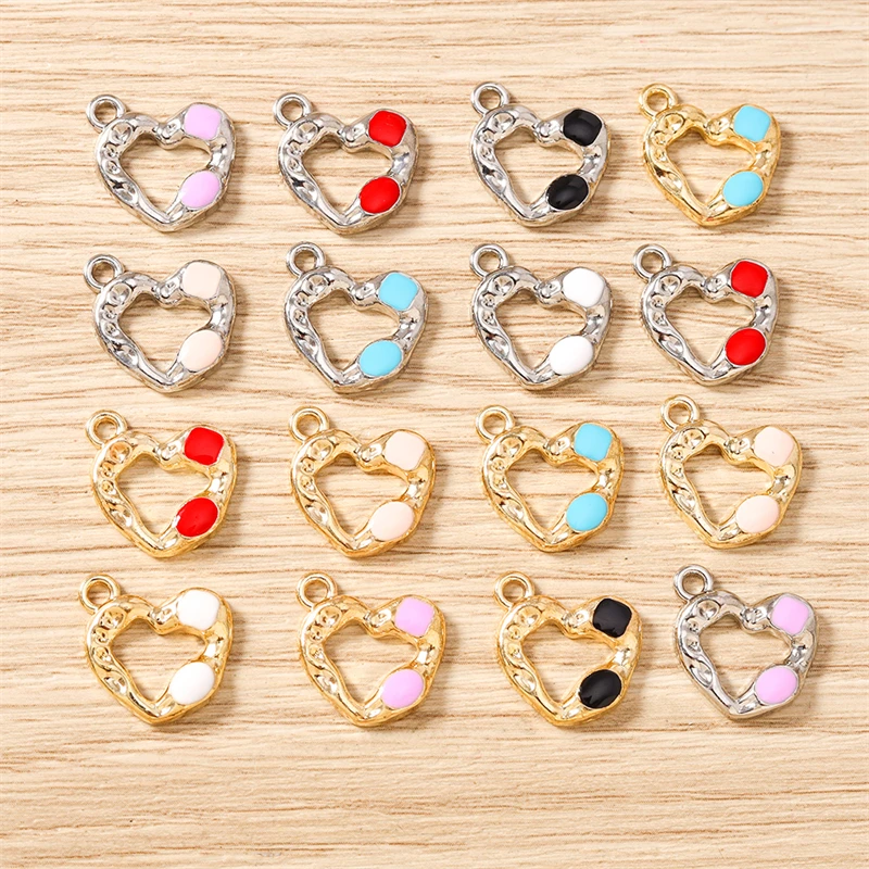 10 Stück niedliche bunte Emaille-Liebesherz-Anhänger, passend für Halsketten, Ohrringe, Armbänder, DIY handgefertigtes Schmuckherstellungszubehör – Detail 9