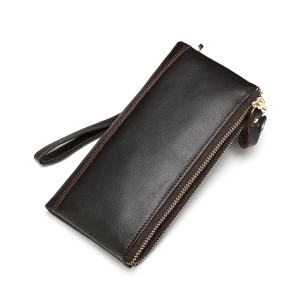 Long Leather Cowhide Wallet For Men Slim Credit Card Mens Wallets Money Purses Clip Id Holder Men Purse Coins Zipper Cluth Bag