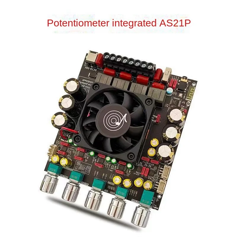 AS21P Bluetooth 5.1 Digital Power Amplifier Board 2.1 Channel TPA3255 DC 18-50V for Subwoofer Speaker, Integrated