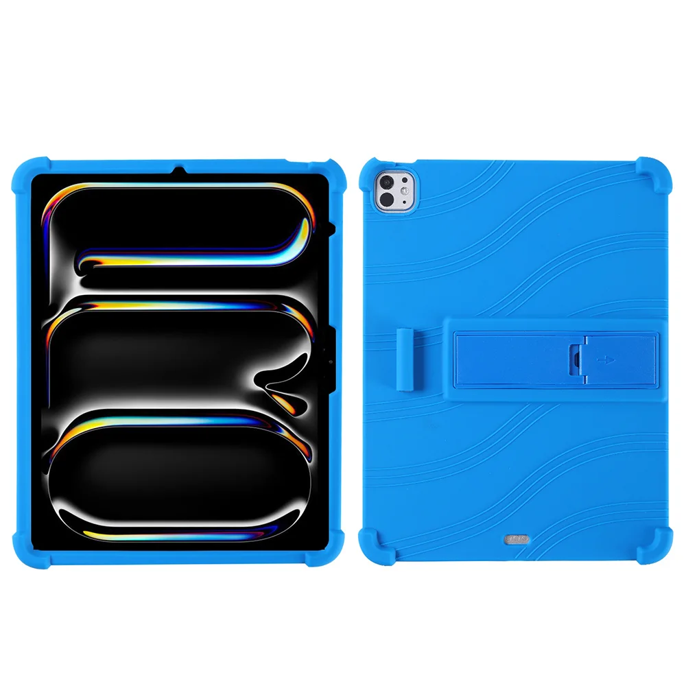 

For iPad Pro 13 (2024) / Air 13 (2025) / (2024) Silicone Case with Kickstand Rugged Protective Cover - Dark Blue