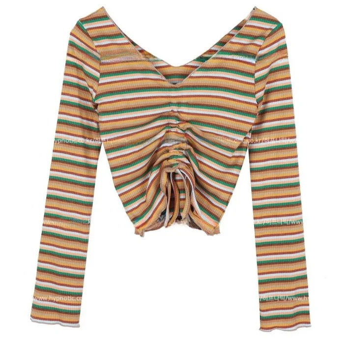 خريف جديد Sle قوس قزح المشارب Dstring سليم صالح طويل Sve تنوعا كبير V-ne Personali تي شيرت مزيج القطن