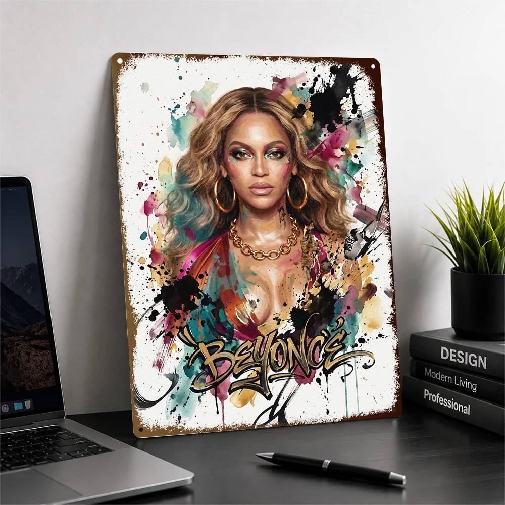 Beyoncé Colorful Portrait Aluminum Poster Customized Metal Tin Sign Chart Topper Style Wall Art For Music Fans In Audio Corner