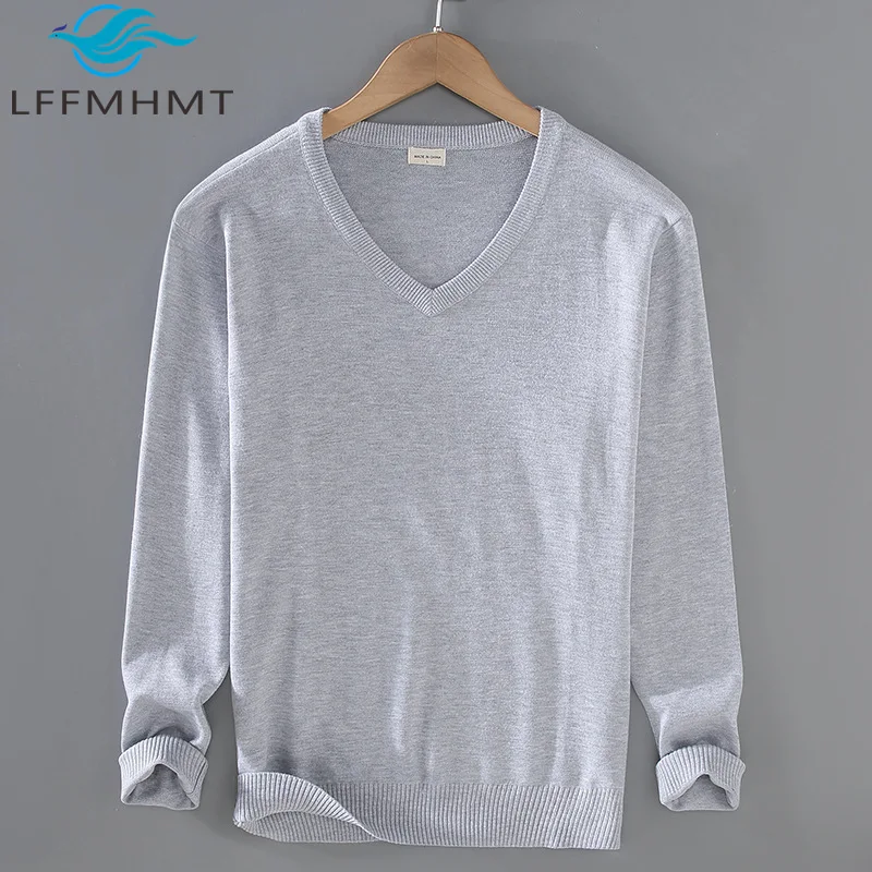 

8508 Men Autumn Winter Cotton Slim Fit V Neck Pullover Sweater Casual Long Sleeve Knitwear