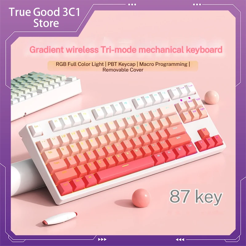 

Custom 2.4gwireless Bluetooth Usb Tri-mode Mechanical Keyboard 87 Key Hot Plug Axis Backlight Game Office Computer Peripherals