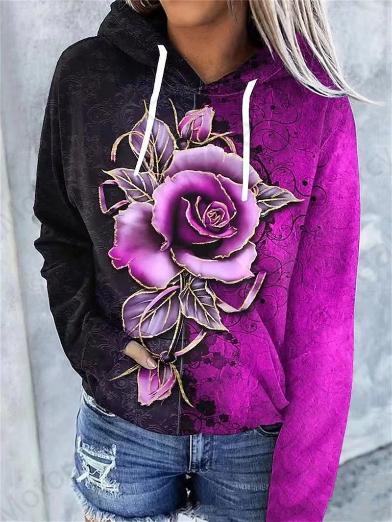 Rose Floral 3d Print Hoodie Women Fashion Oversized Hoodies Women Sweats Flower Coat Sweatshirt With Pocket Pullovers Sudaderas