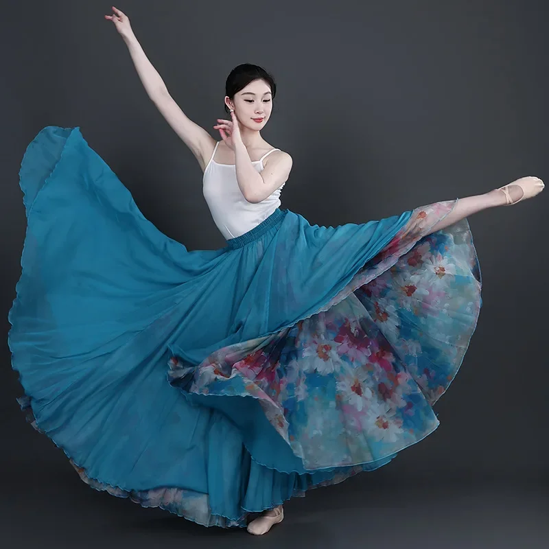 

Double Sided Ballet Dance Skirt for Women Modern Chiffon 900 Degree Swing Long Skirt for Practice Performance Dancewear