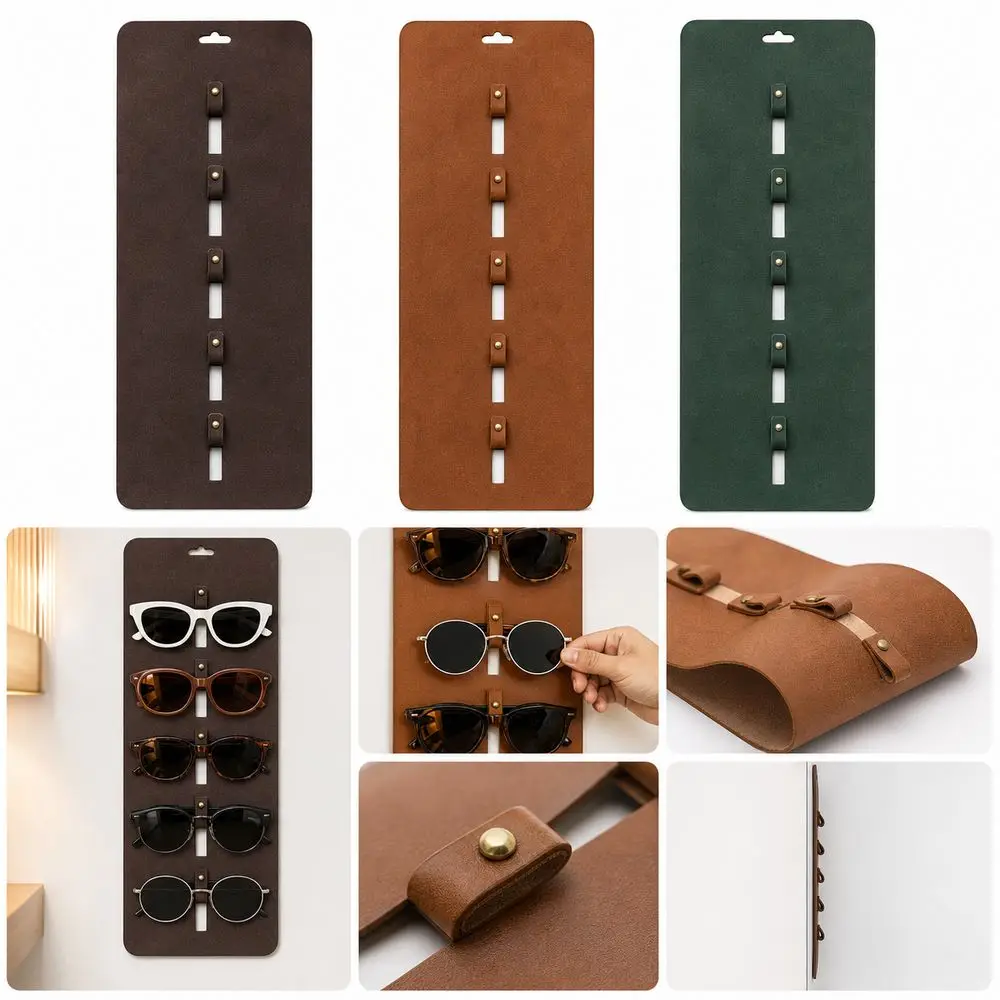 New Leather Sunglasses Organizer Foldable Wall Mounted Eyewear Display Rack Solid Hanging Eyeglasses Holder Home Storage