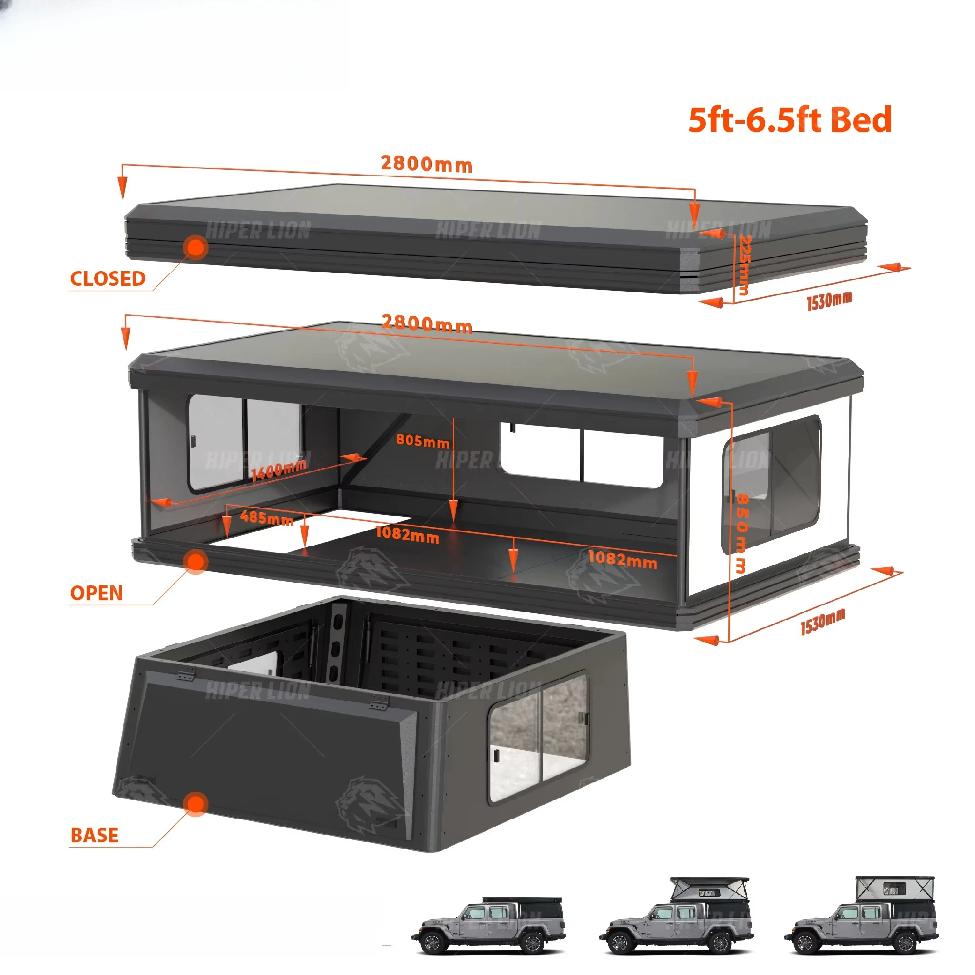 Hiperlion Aluminum Hard-Shell Pickup Truck Tent Pop-Out Top Design Four-Season Waterproof Quick Automatic Opening Easily