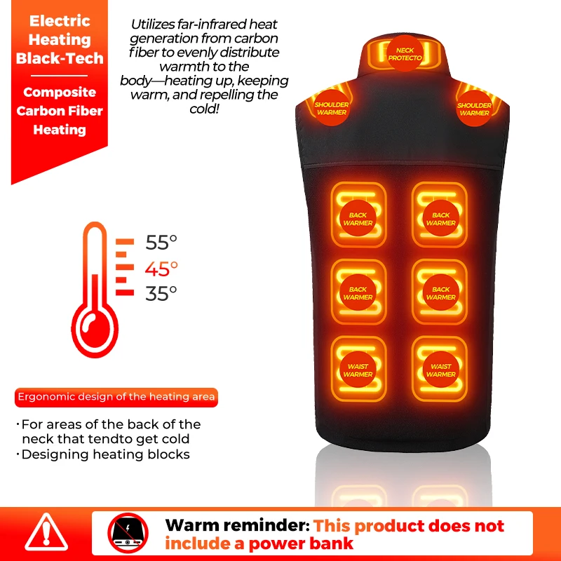 Heated Vest 13 Zones Electric Heating Waistcoat Mid Layer Inner Wear Winter Warm Jacket Liner For Men Women Outdoor Sport Coat