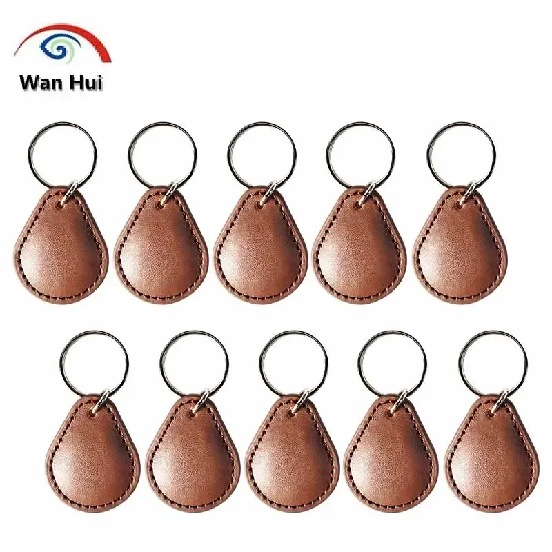 Leather Card Access Keychain, Chip S50, IC Key Fob, Token Key para M1 1K, UID, 0 Bloco 0 Inalterável, 13.56MHz, 10Pcs
