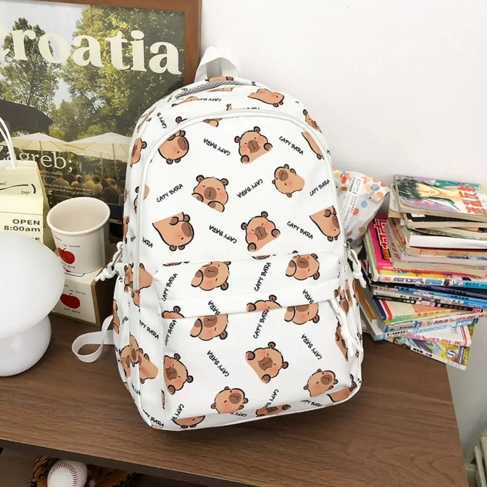 Portable Large Capacity Capybara Backpack Korean Style Animal Capibara Shoulder Bag Zipper Printed Cartoon School Bag Student