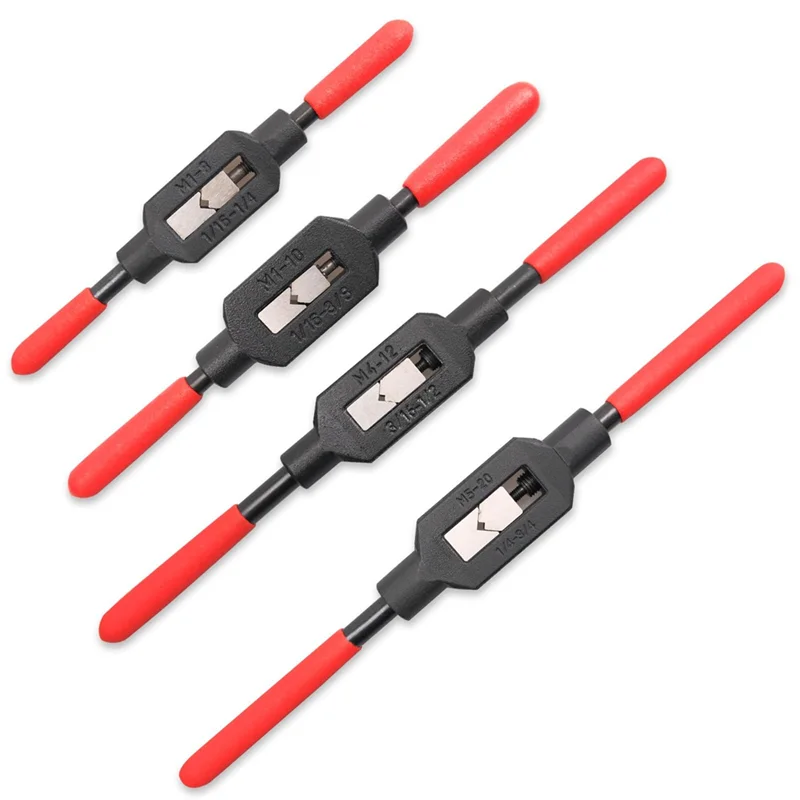 

A93E-4 Pcs Adjustable Tap Wrench Screw Holder Reamer Hand Tool With Plastic Dipped Non-Slip Handle For Tap Reamer