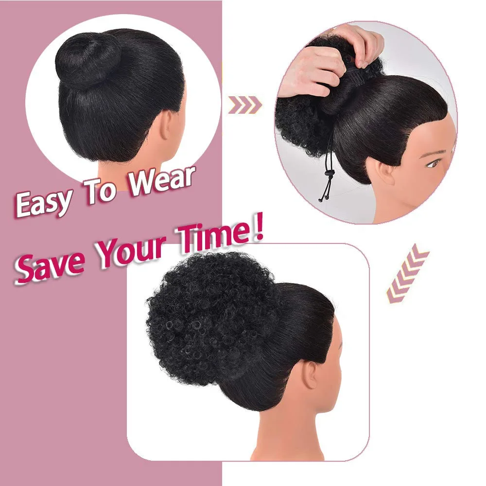 Afro Puff Drawstring Ponytail Synthetic Hair Extension Black Brown Clip On Kinky Drawstring Curly Ponytail image 4