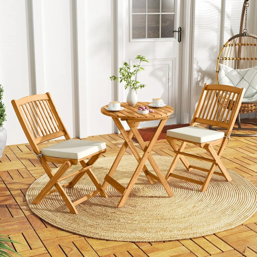 

4 Pieces Folding Outdoor Dining Chairs, Acacia Wood Patio Chairs with Soft Cushions, Slatted Backrests and Seats, Customized