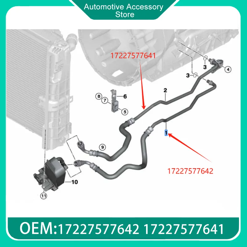 

17227577642 17227577641 Transmission Oil Cooler Line / Pipe (Outlet) 7577642 for 2007-2008 BMW 328Xi