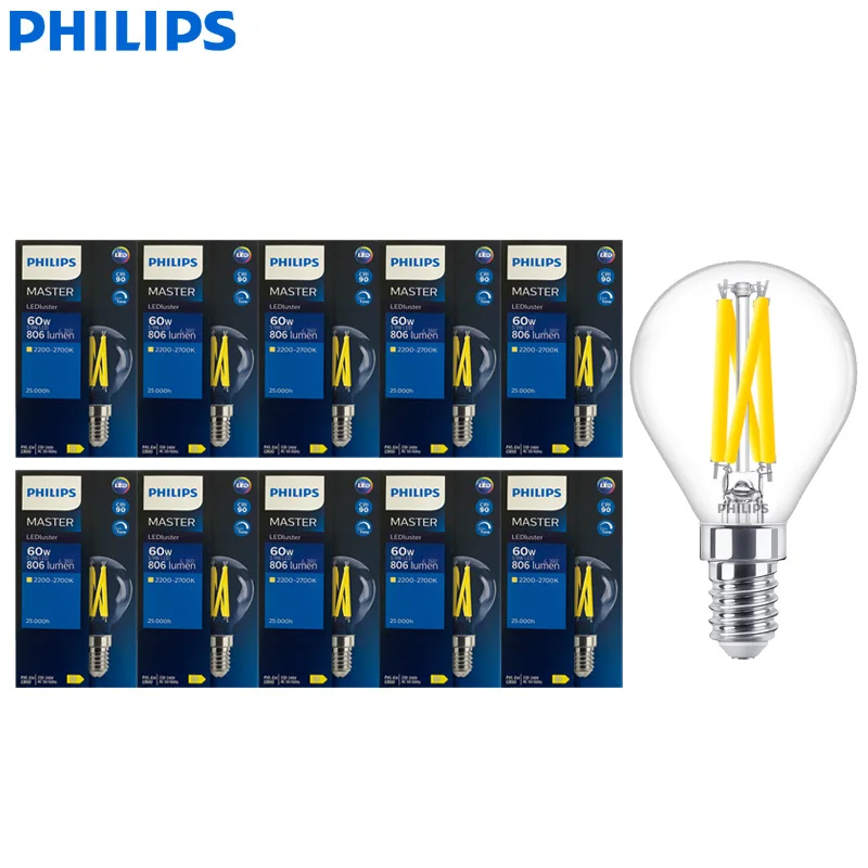 Philips Master Glass LED Candle Luster E14 Bulb Filament P45 Clear Lamp DimTone Dimmable Warm White Indoor Light