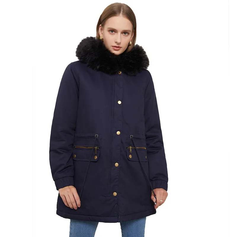 Large Size Parkas Cotton Plush Overcoats Women's Winter Jacket Faux Fur Collar Hooded Jacket Mid-Length Coats Warm Clothes WF263