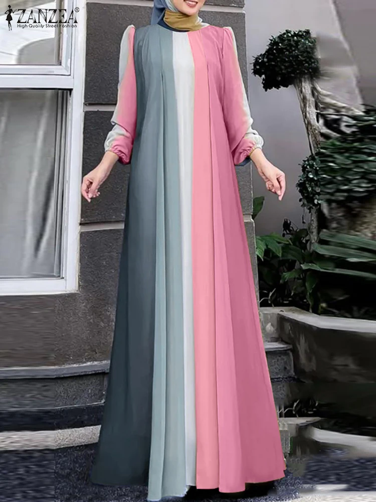 Vintage Long Sleeve Pleated Maxi Dress ZANZEA Women Casual Muslim Dresses Spring Gradient Color Sundress Abaya Turkey Vestidos