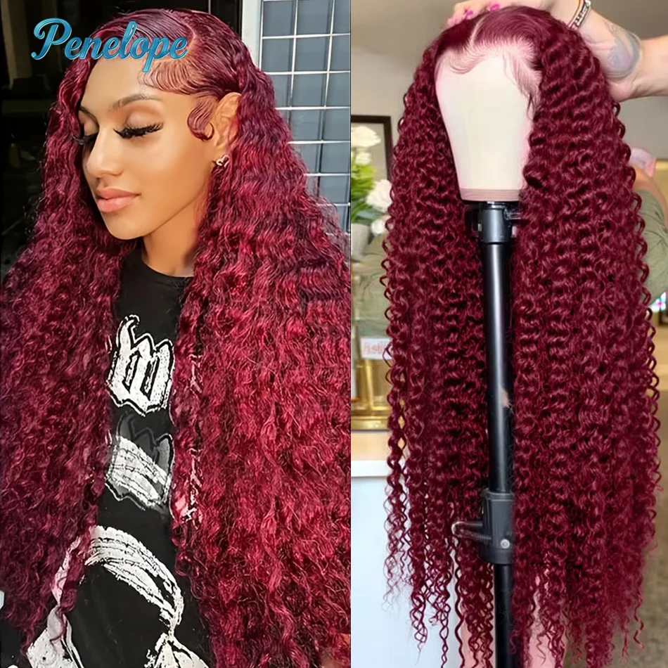 

99J Burgundy 200% 13x4 HD Lace Front Wigs Human Hair Wine 30 36 Inch Deep Wave Brazilian Colored Curly 13x6 Lace Frontal Wig
