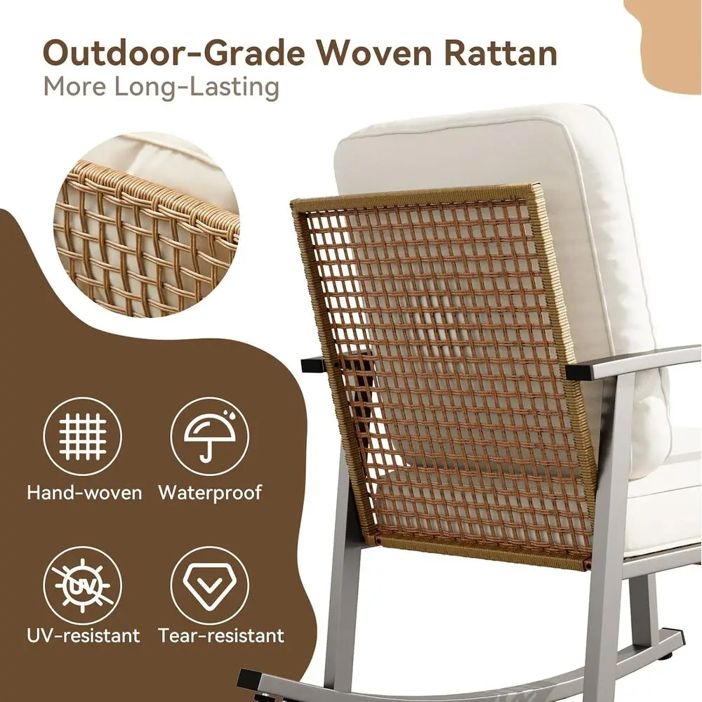 3-Piece Outdoor Rocking Bistro Set, Patio urniture Set with Coee Table and Thick Cushions, Wicker Rocking Chairs Set o 2 or Gard view 4