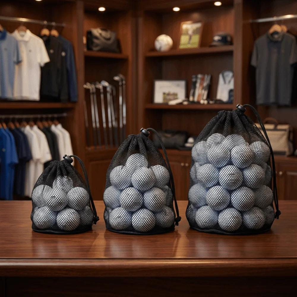 2pcs Durable Nylon Golf Ball Mesh Bag Breathable Mesh Cord Lock Closure Golf Ball Storage Bag Adjustable Drawstring Multi Size