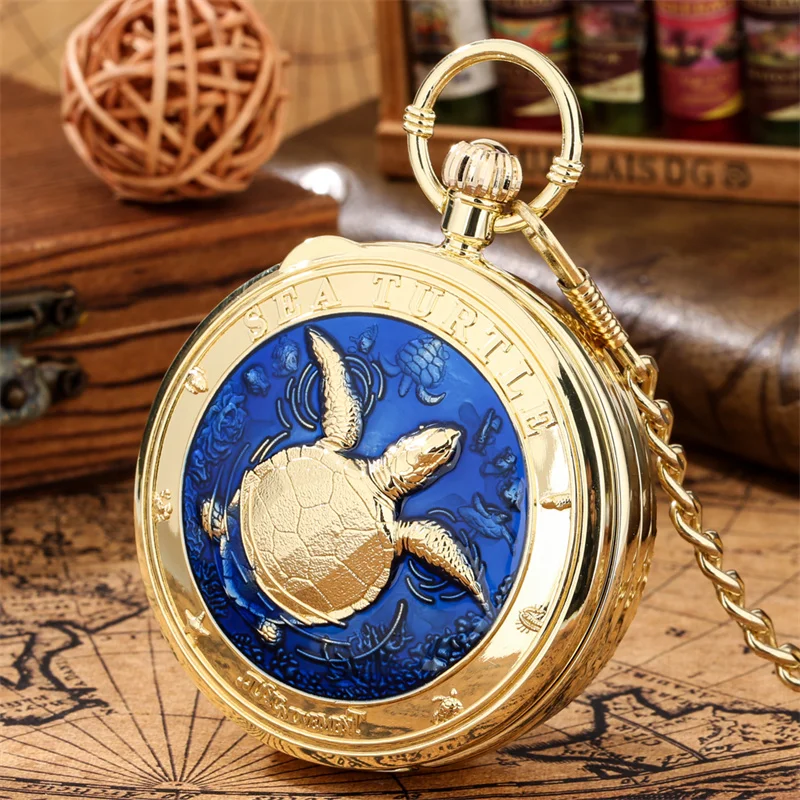 Retro-Taschenuhr mit Meeresschildkröten-Motiv, Quarzwerk, „Castle in the Sky“-Musikuhr mit Anhängerkette, Geschenk – Detail 5