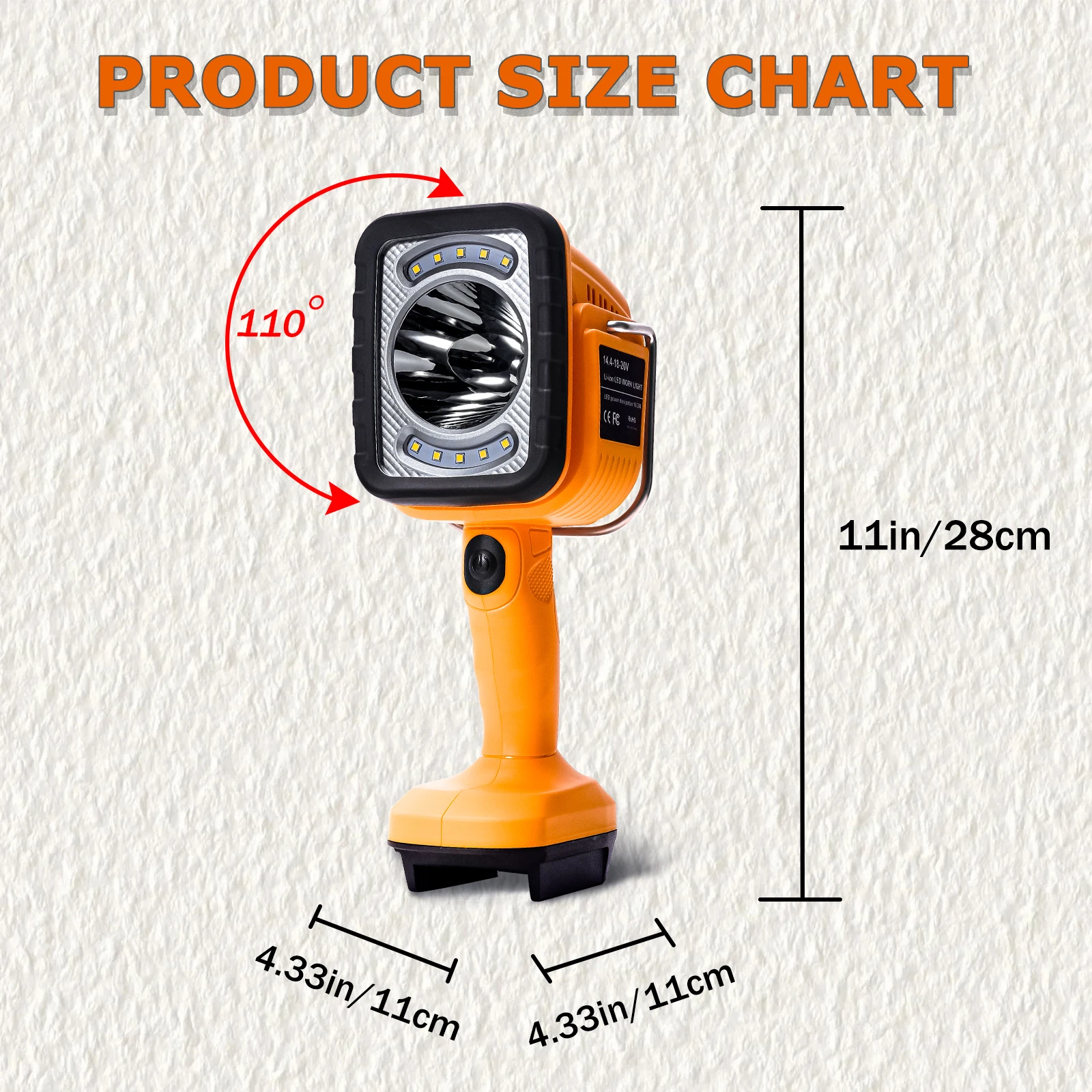 For Milwaukee/Dewalt/Makita 14.4V-18V 1200LM 16.2W Work Light Portable Outdoor LED Light Lamp Li-ion Battery