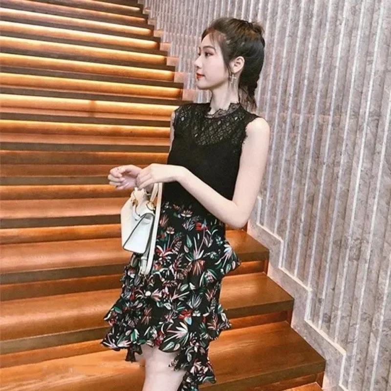 Skirts For Women Ruffle Chiffon Midi Woman Skirt Summer Aesthetic Clothing Trend 2024 V Stylish Casual Offer 2025 New In Sales