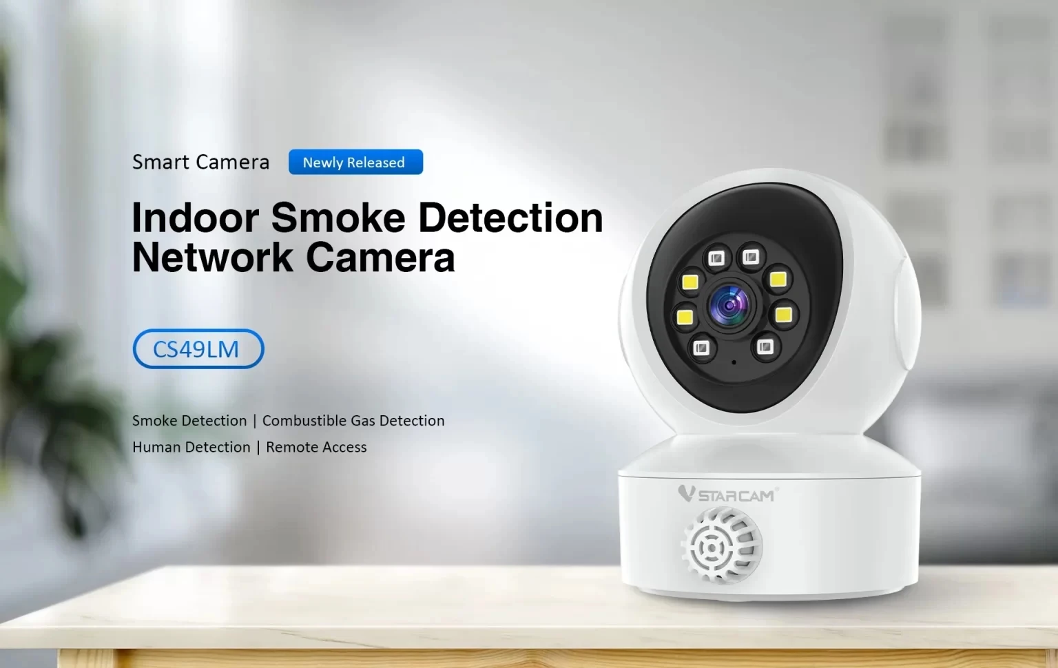 Câmera Dome IP Vstarcam O-Kam APP 3MP 1296P Colorida com Rastreamento Automático Humanoide por IA, Alarme de Fumaça e Monitoramento de Segurança Residencial CCTV