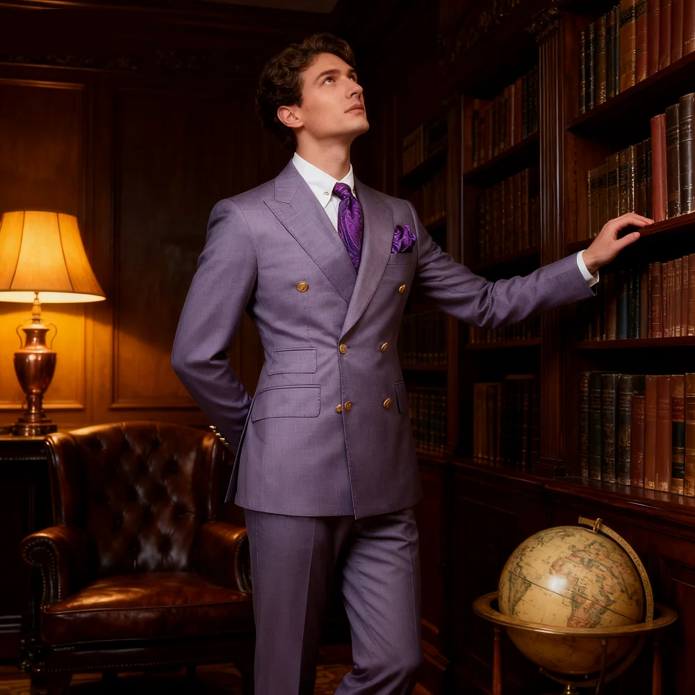 

Men's Monochromatic Blazer with Peak Lapel Double Breasted Dinner Dance Jacket Elegant Slim Fit Tuxedo Coat for Smoking