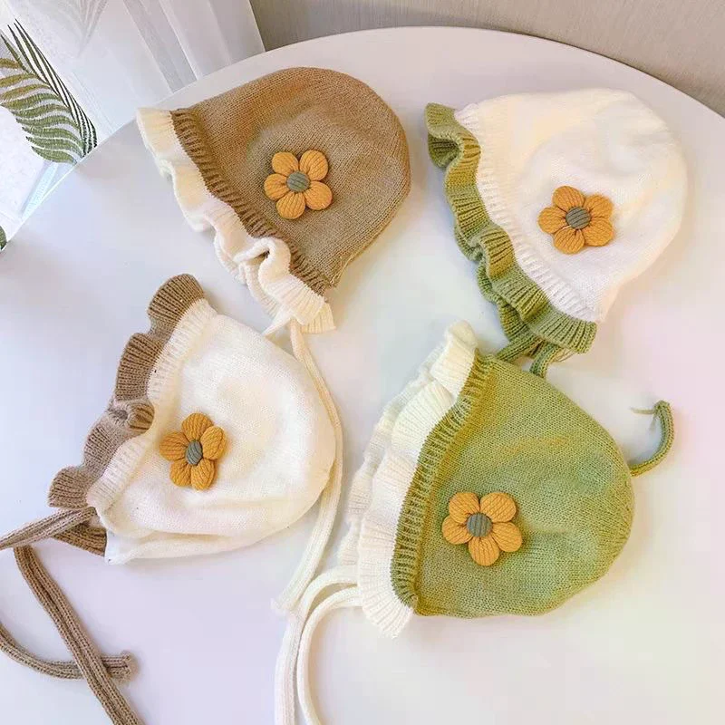 جديد زهرة الطفل قبعة الشتاء الدافئة قبعة صغيرة محبوكة قبعة للفتيات يندبروف الرضع الأميرة القبعات