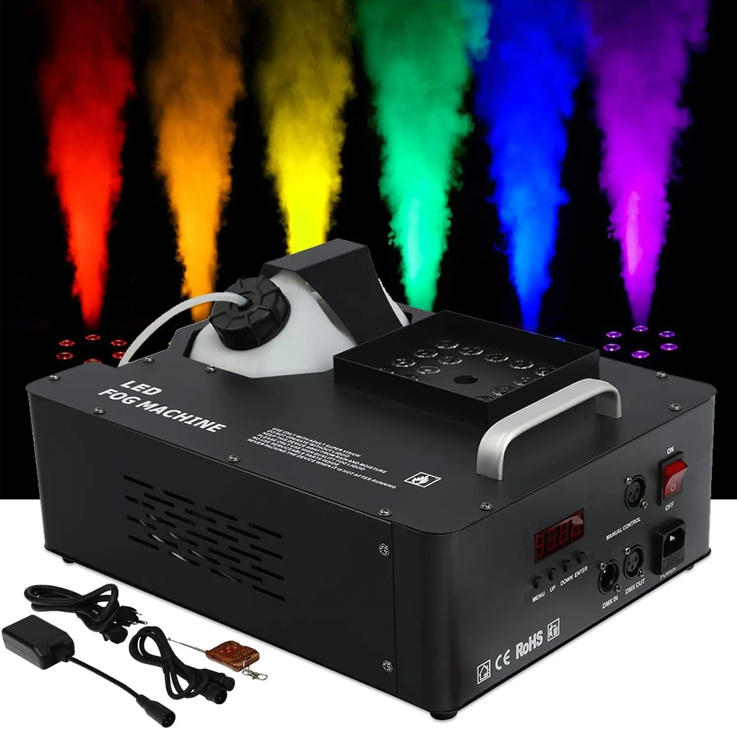 Heißer Verkauf 1500 W Vertikale Spray Rauch Maschine Atmosphäre Bühne Spezielle Effekte Maschine Mit Fernbedienung DMX Für Halloween