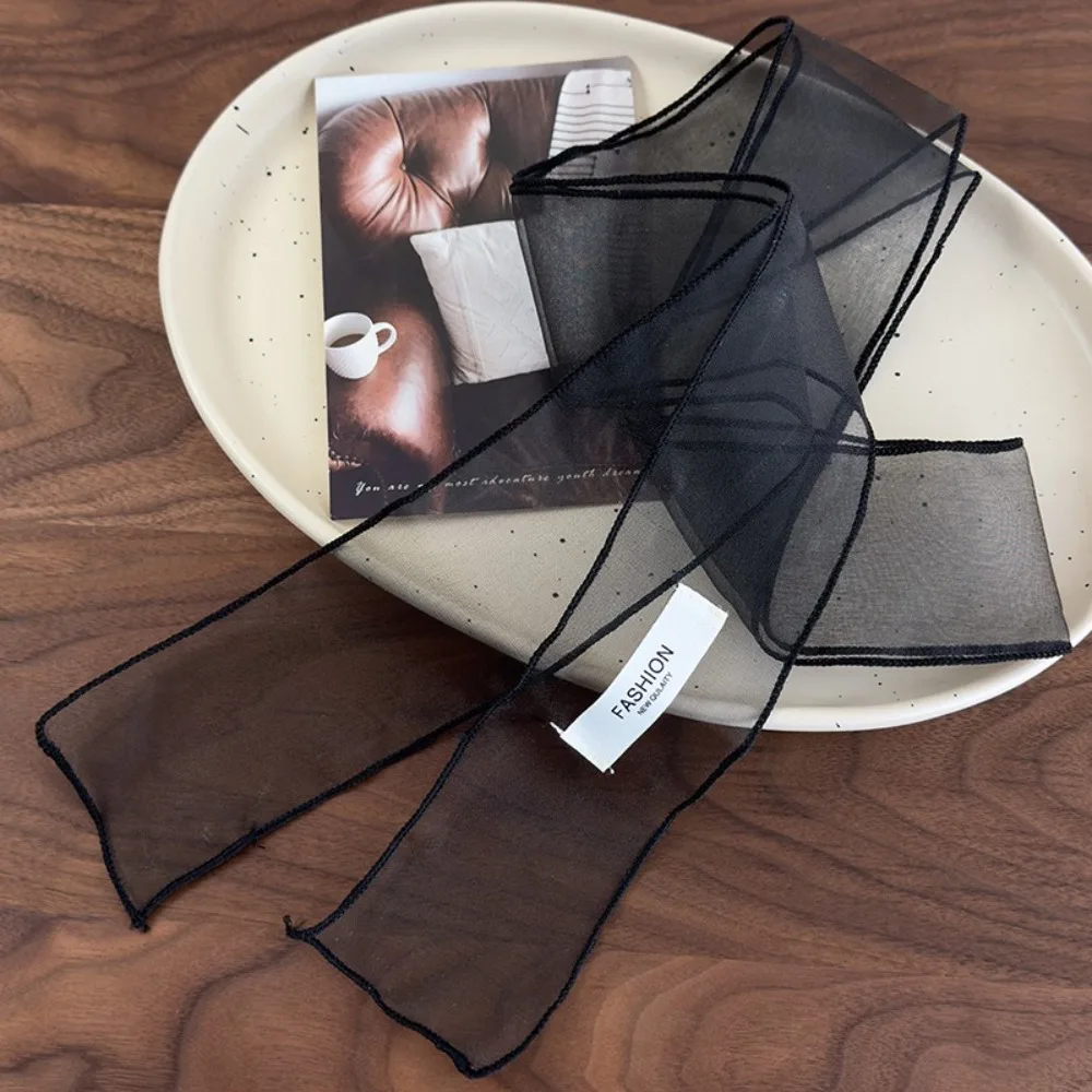 장식적인 단색 실크 스카프 Y2K 얇은 Organza Headscarf 리본 머리띠 해변