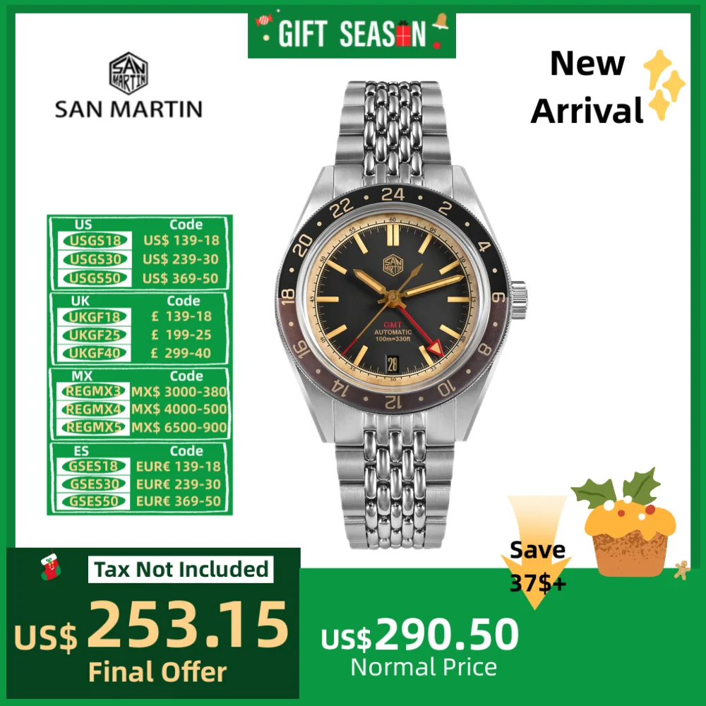 San Martin Watches 39.5mm Vintage Distressed Bezel NH34 Men Mechancial Watch Beads Of Rice Bracelet C3 Sapphire Relogio SN0116-6