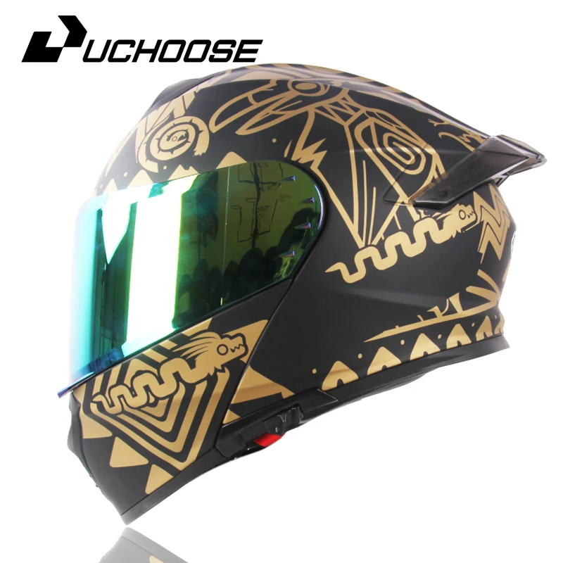 

DOT Uchoose Approved Full Face Helmets Crash Motorbike Protective Gear Men Women Flip Up Helmet Motorcycle Visor Double Sun