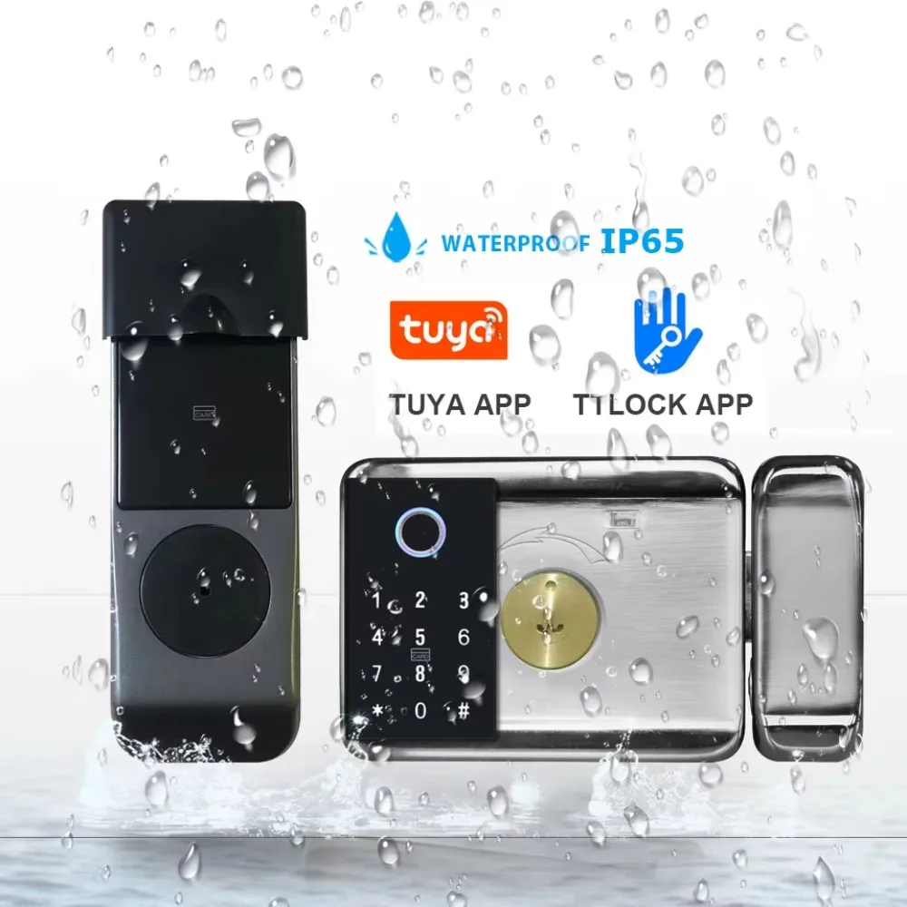 

Tuya App Smart Doorlock Waterproof Outdoor Gate Rim Lock Wifi Double Fingerprint Door Lock Digital Keypad Code Electronic Lock
