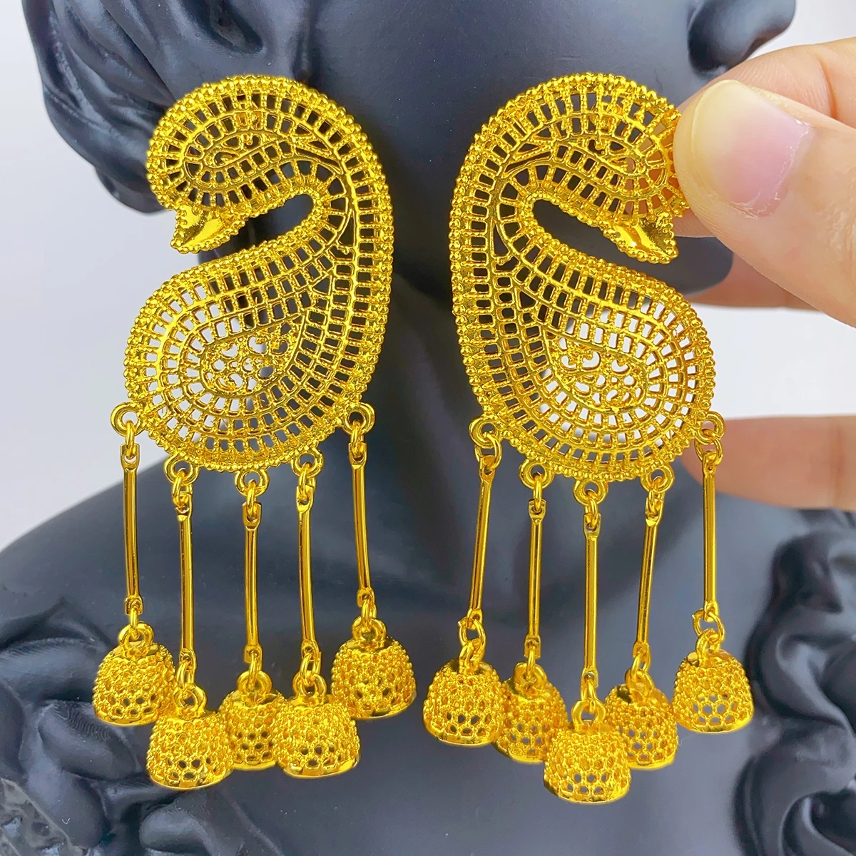 Luxury African Big Long Drop Earrings For Women 24k Gold Color Tassel Earrings Jewelry Gift Party Dubai Nigerian Wedding Gifts