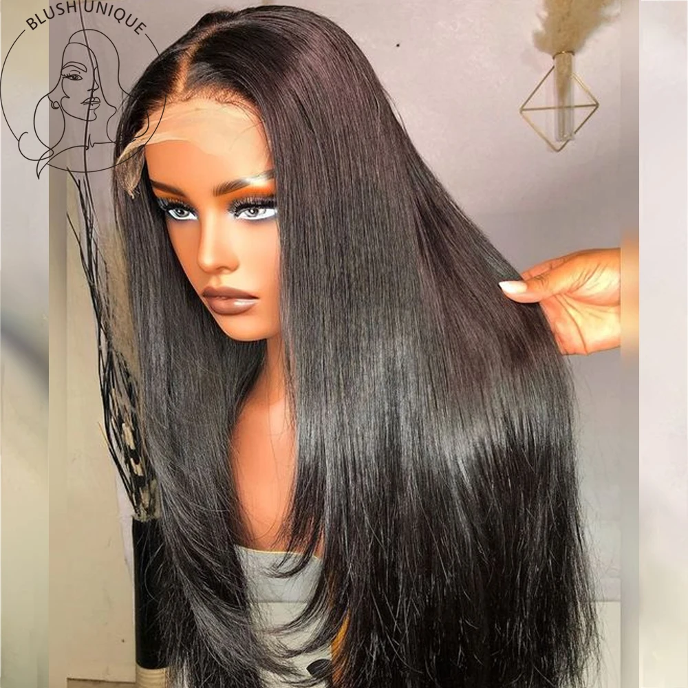 Wig renda depan berlapis HD, Wig renda lurus sintetik tanpa lem 4x4 renda pra-potongan, Wig penutup renda