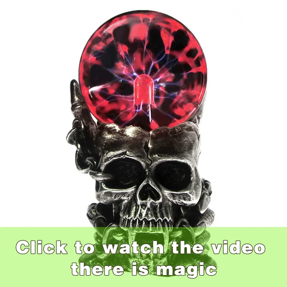 

MGT-Magic Skull Head Glass Sculpture Statue, Lightning Plasma Ball, Touch Sensitive Vampire Skull Head, Decorative Accent Figuri