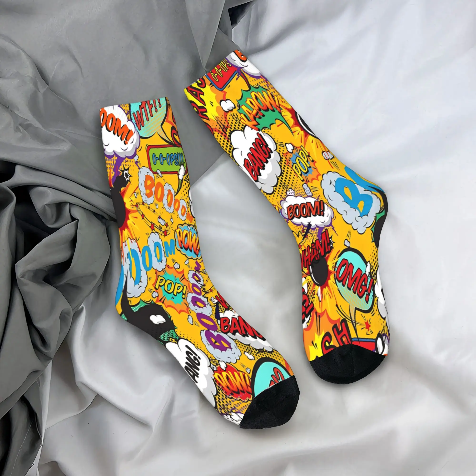 

Comic Book Pop Art Shout Outs Fun Typographic Cartoon Socks Korean Stockings Spring Anti Skid Women Men Socks Skateboard Socks