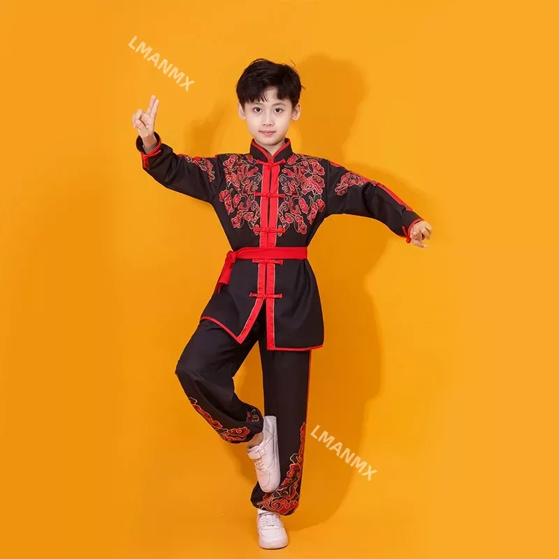 Ropa de Wushu para niños, uniformes con estampado de dragón, trajes de rendimiento de Kung Fu, trajes de arte marcial tradicional chino para adultos y niños