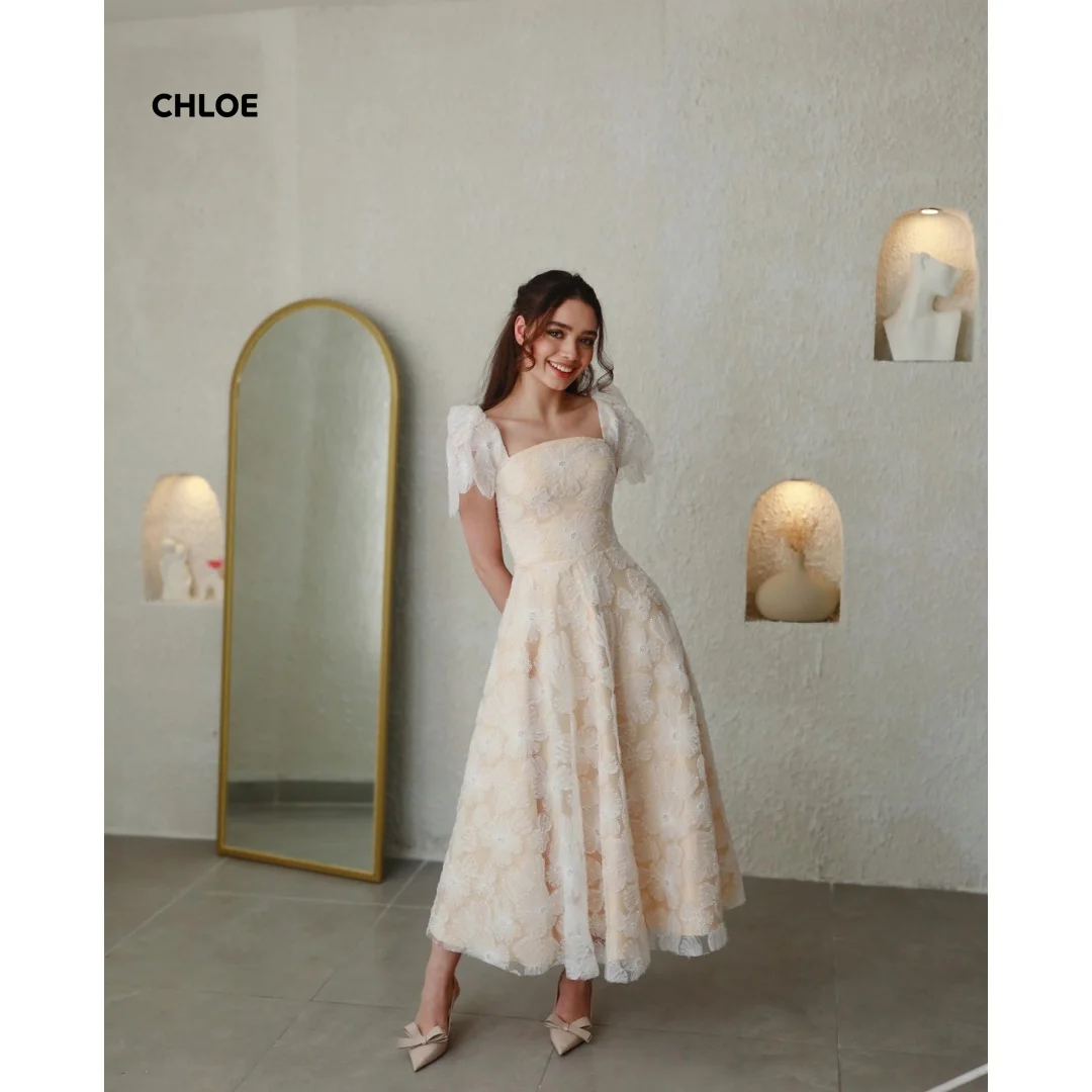 Robes de soirée élégantes sur mesure pour femmes, robe de soirée de luxe, ligne A, manches courtes, col carré, longues robes de bal de mariage, 2025