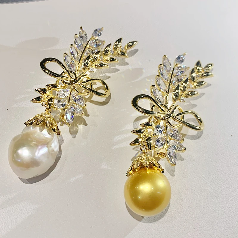 

Luxury Cubic Zirconia Heavy Industry Design Freshwater Pearl Wheat Brooches Pins for Women Fashion Coat Show Jewelry Broche Gift